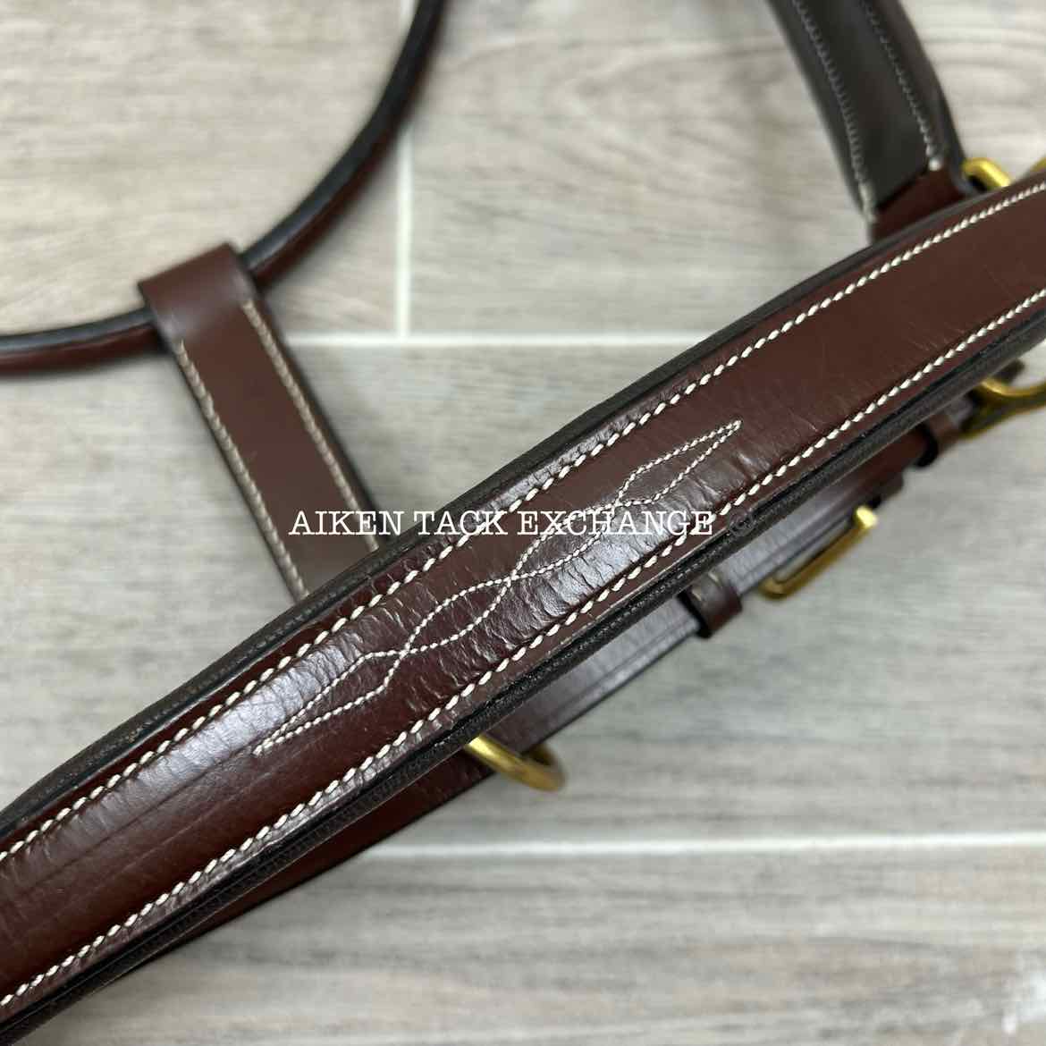 KL Select Black Oak Willow Padded Leather Halter, Brown/Brass, Oversize
