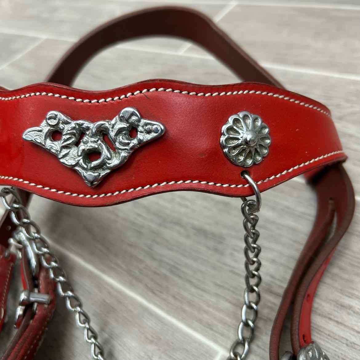Baroque Style Bridle with Matching Reins, Red, Size Cob
