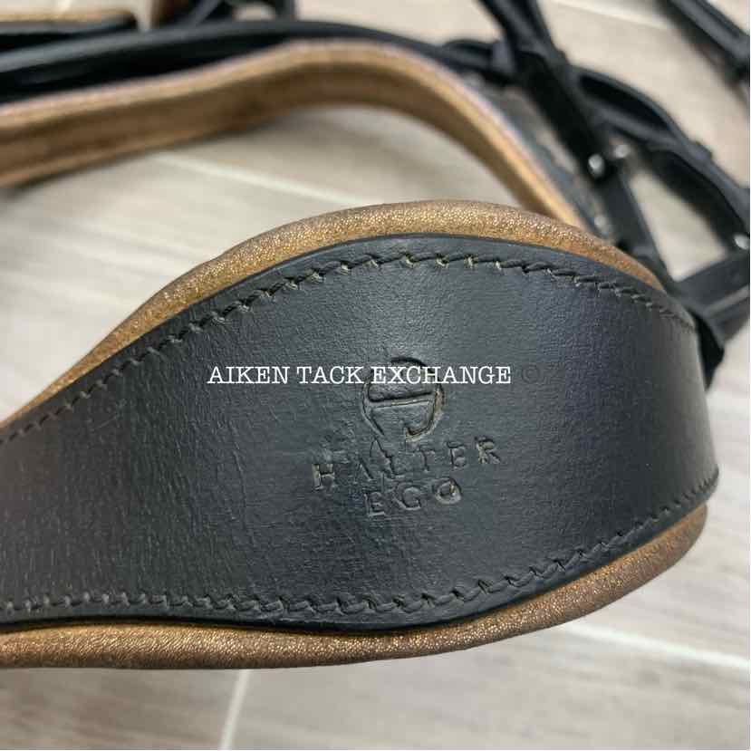 Halter Ego Rolled Leather Snaffle Bridle, No Reins, Missing Flash Strap, Oversiz
