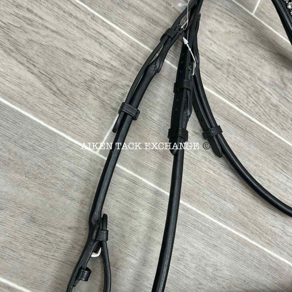 KL Select Flexion Rolled Snaffle Bridle with Reins, Black, Size Full