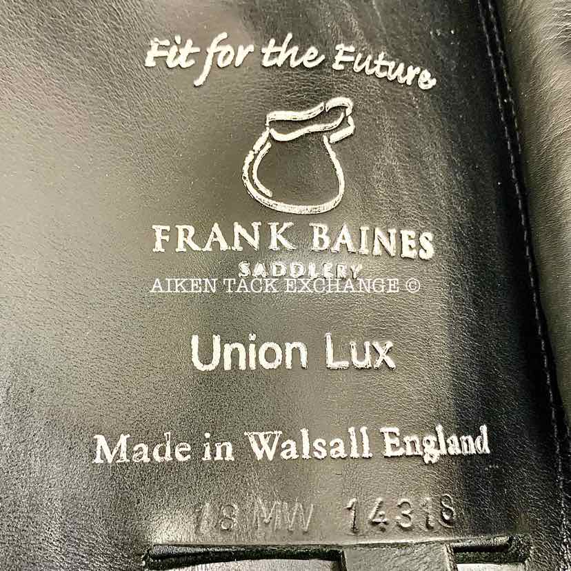 2015 Frank Baines Union Lux Monoflap Dressage Saddle, 18" Seat, Medium Wide Tree, Wool Flocked Panels