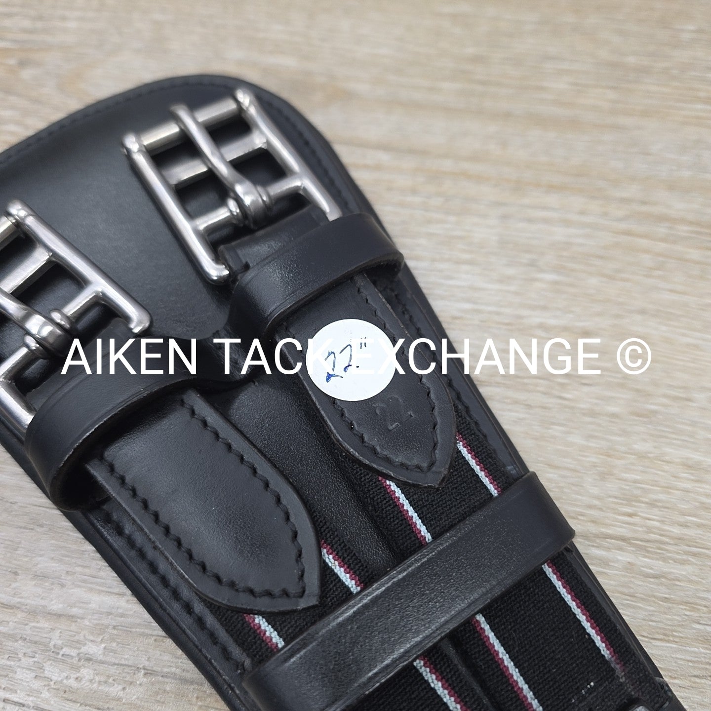 Padded Leather Contour Dressage Girth with Double End Elastic, Black, 22"