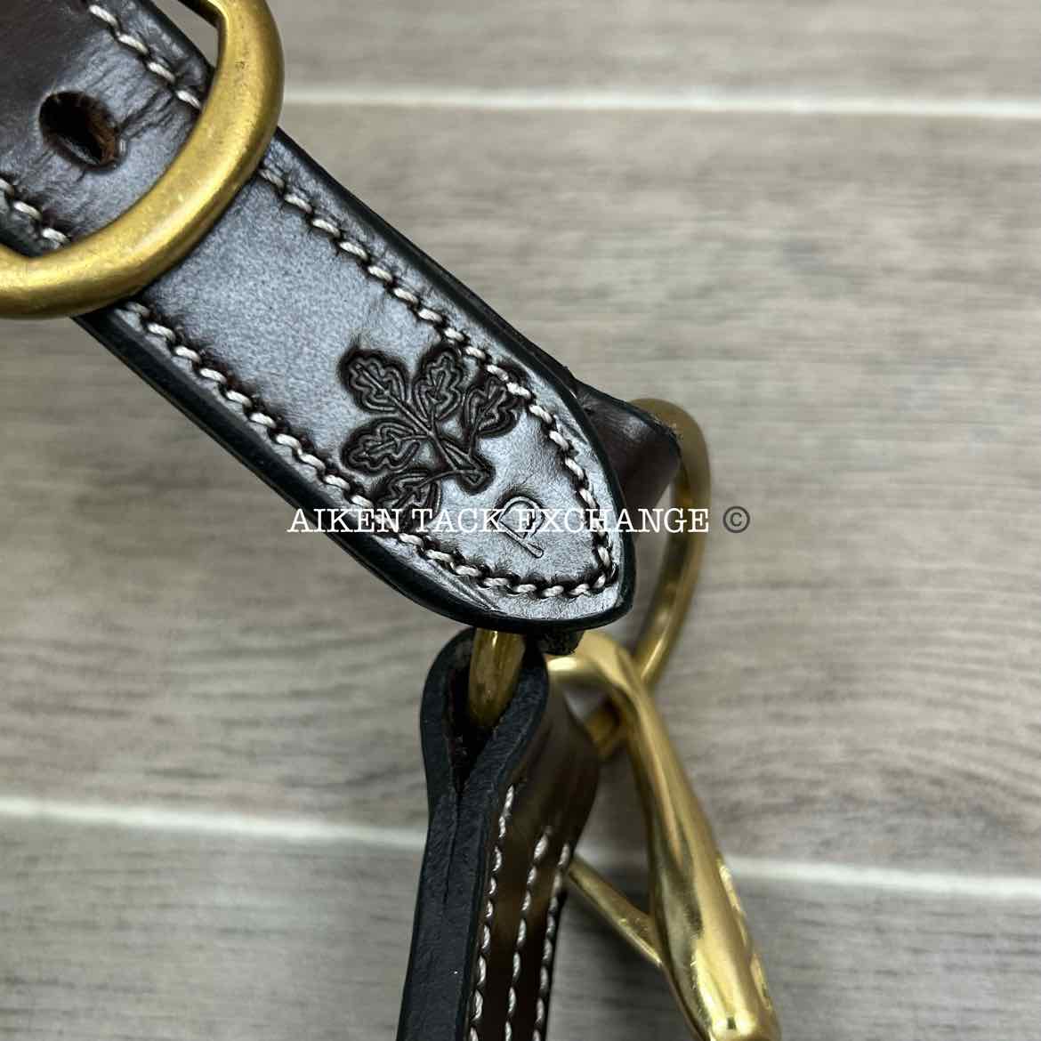 KL Select Black Oak Pine Leather Halter, Brown/Brass, Size Pony