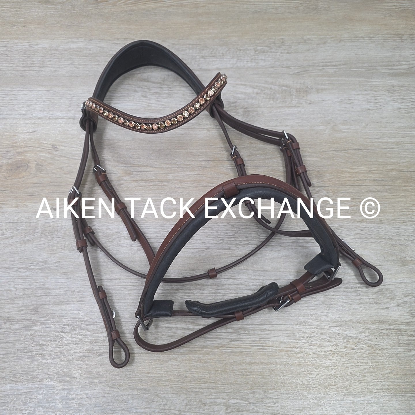 Lumiere Dressage Bridle, Missing Flash Strap, No Reins, Brown, Size Full