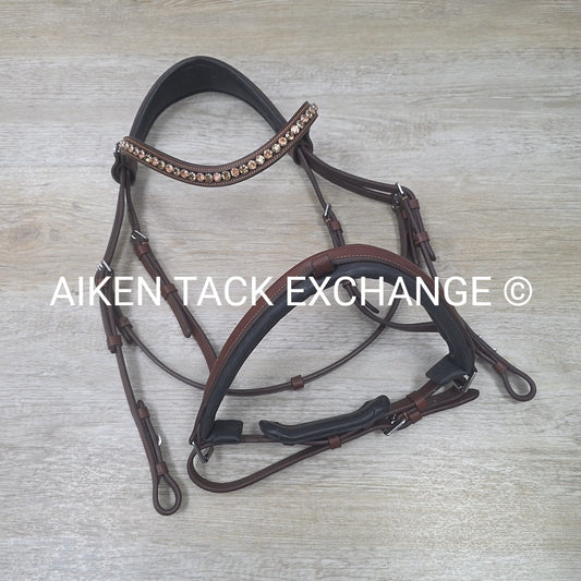 Lumiere Dressage Bridle, Missing Flash Strap, No Reins, Brown, Size Full