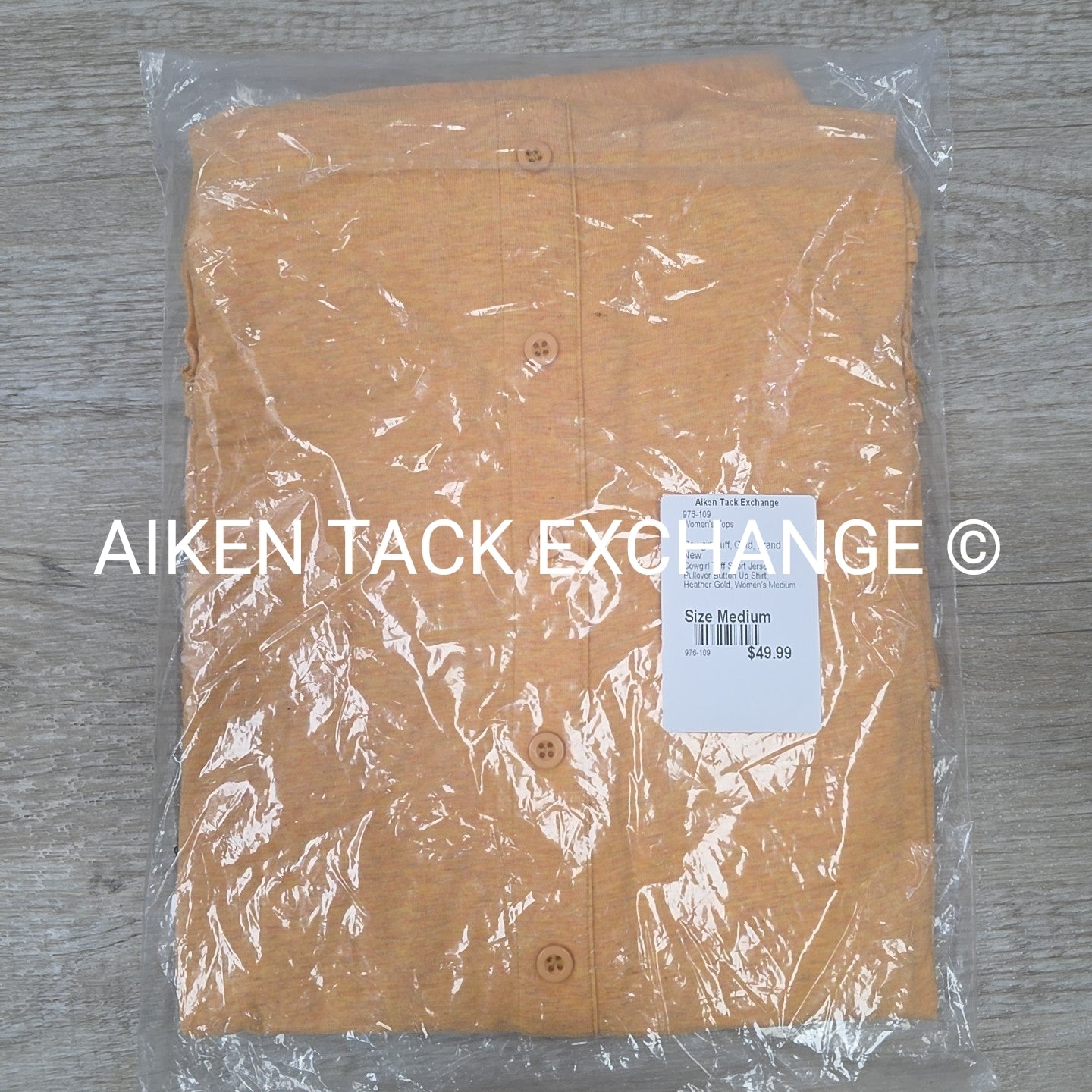 Cowgirl Tuff Sport Jersey Pullover Button Up Shirt, Heather Gold, Women's Medium