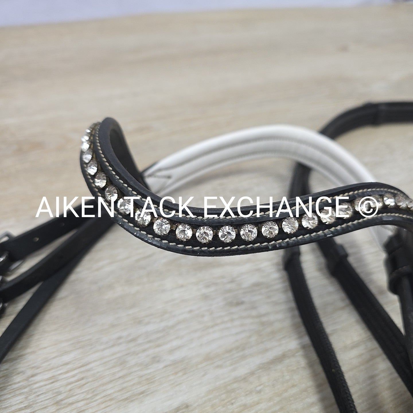 QHP Ahrodite Dressage Bridle with Cotton Web Reins, Black & White, Size Cob