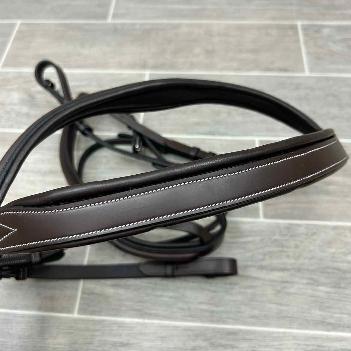 ExionPro Fancy Stitched Padded Bridle, No Reins, Brown, Oversize