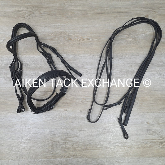 Panna Cavallo Double Weymouth Bridle with Both Reins, Black, Size Full