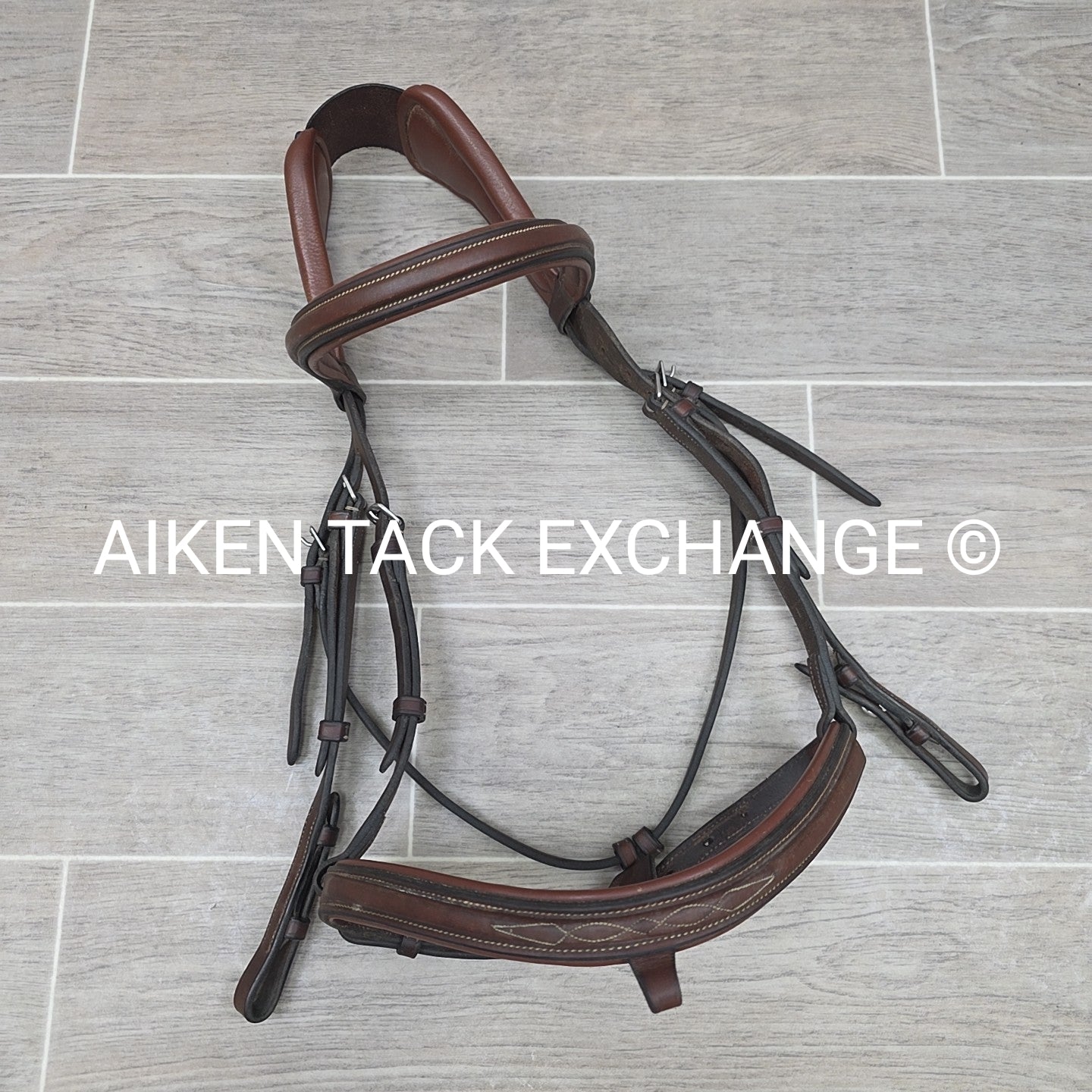 Arion Fancy Stitched Flash Noseband Monocrown Bridle, No Reins, Brown, Size Full