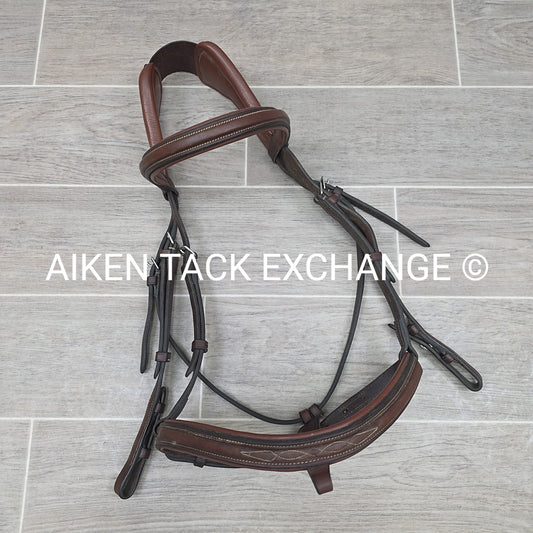 Arion Fancy Stitched Flash Noseband Monocrown Bridle, No Reins, Brown, Size Full