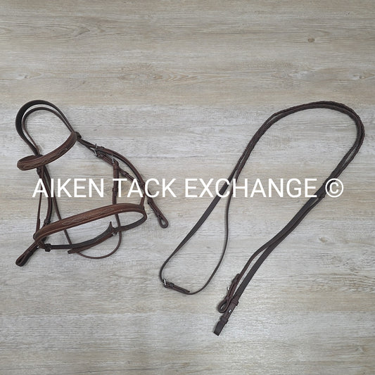 Fancy Stitched Bridle with Laced Reins, Brown, Size Full