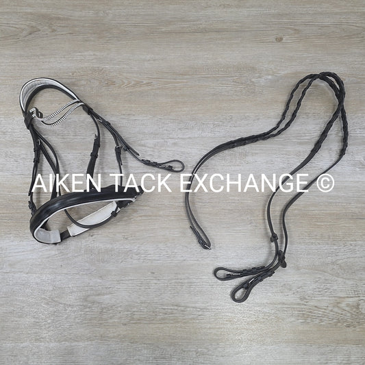 Bling Browband Dressage Bridle with Laced Reins, Black with White Padding, Size