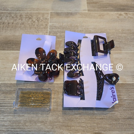 Claire's Hair Bundle - 5 Claw Clips, 1 Pack of Wide Bobby Pins