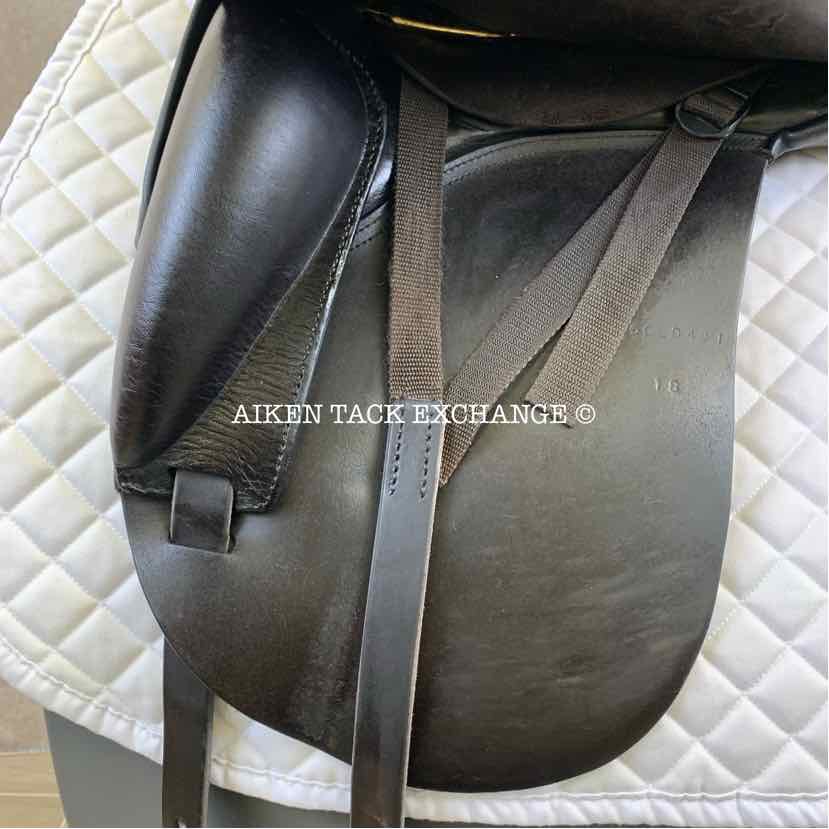 2001 Schleese JES Ride International Dressage Saddle, 18" Seat, Wide Tree, Wool Flocked Pony Panels