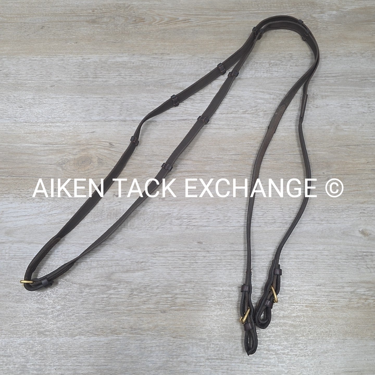 Rubberized Grip Reins with Hand Stops, Brown & Brass, 58"