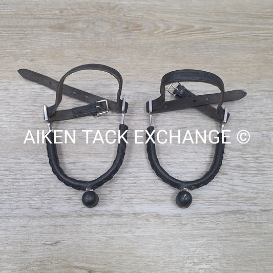 Leather Wrapped Short Neck Roller Spurs with Leather Spur Straps, 3/4' Neck