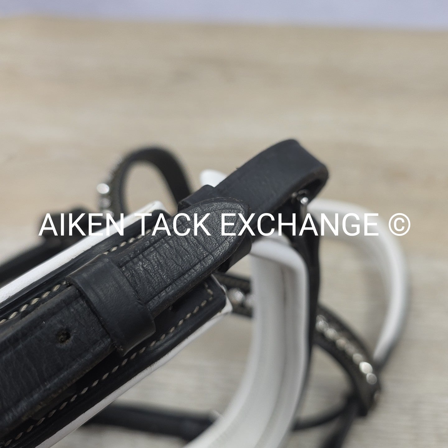 QHP Ahrodite Dressage Bridle with Cotton Web Reins, Black & White, Size Cob