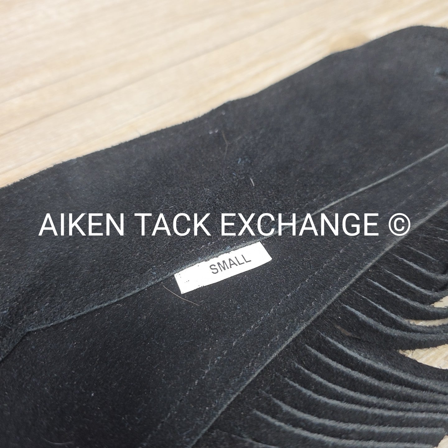 Suede Full Chaps with Fringe, Black, Size Small