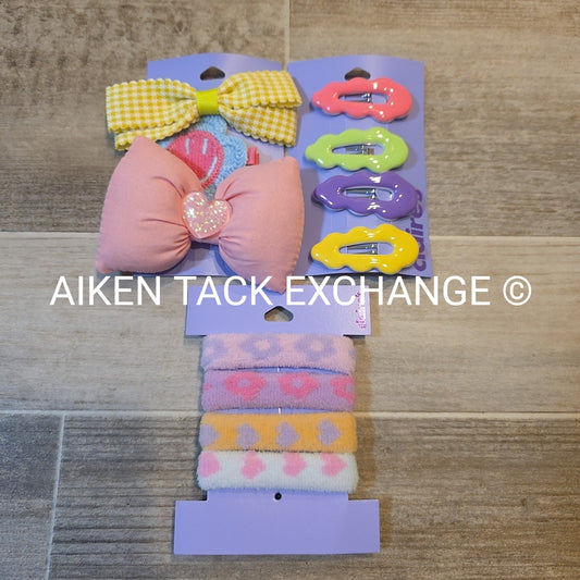 Claire's Hair Bundle - 1 Pack of Hair Ties, 2 Packs of Hair Clips