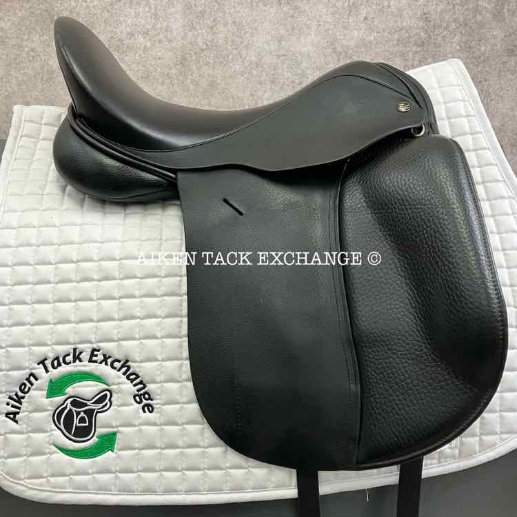 EquineFit International Dressage Saddle, 18" Seat, Short Flap, Extra Wide Tree, Wool Flocked Panels