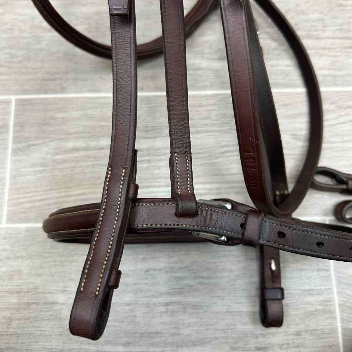 CWD Raised Fancy Stitched Noseband with Matching Laced Reins, Brown, Size Full (