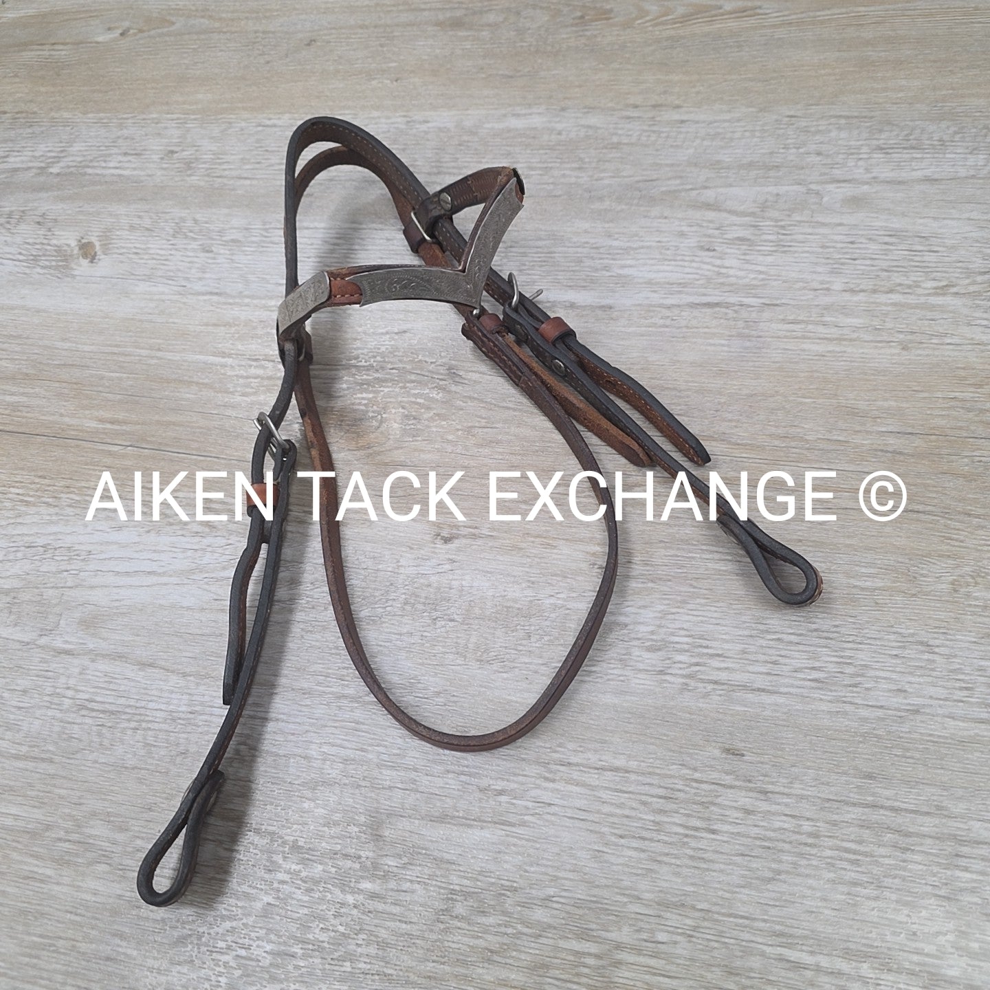 Tory Leather Silver V-Brow Western Headstall, No Reins