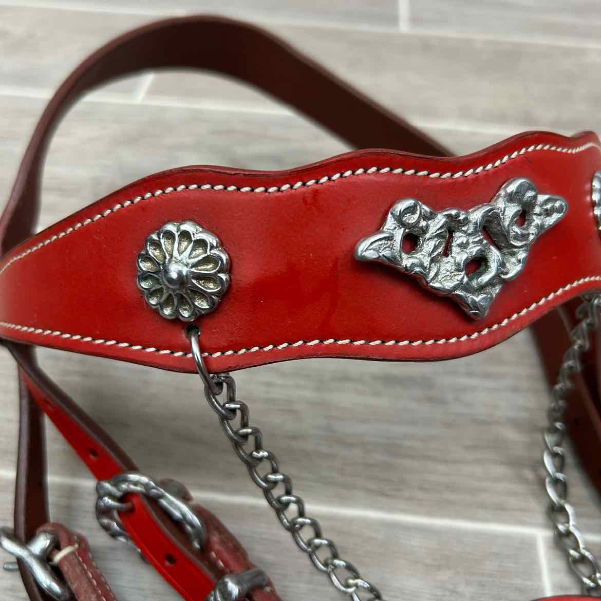 Baroque Style Bridle with Matching Reins, Red, Size Cob