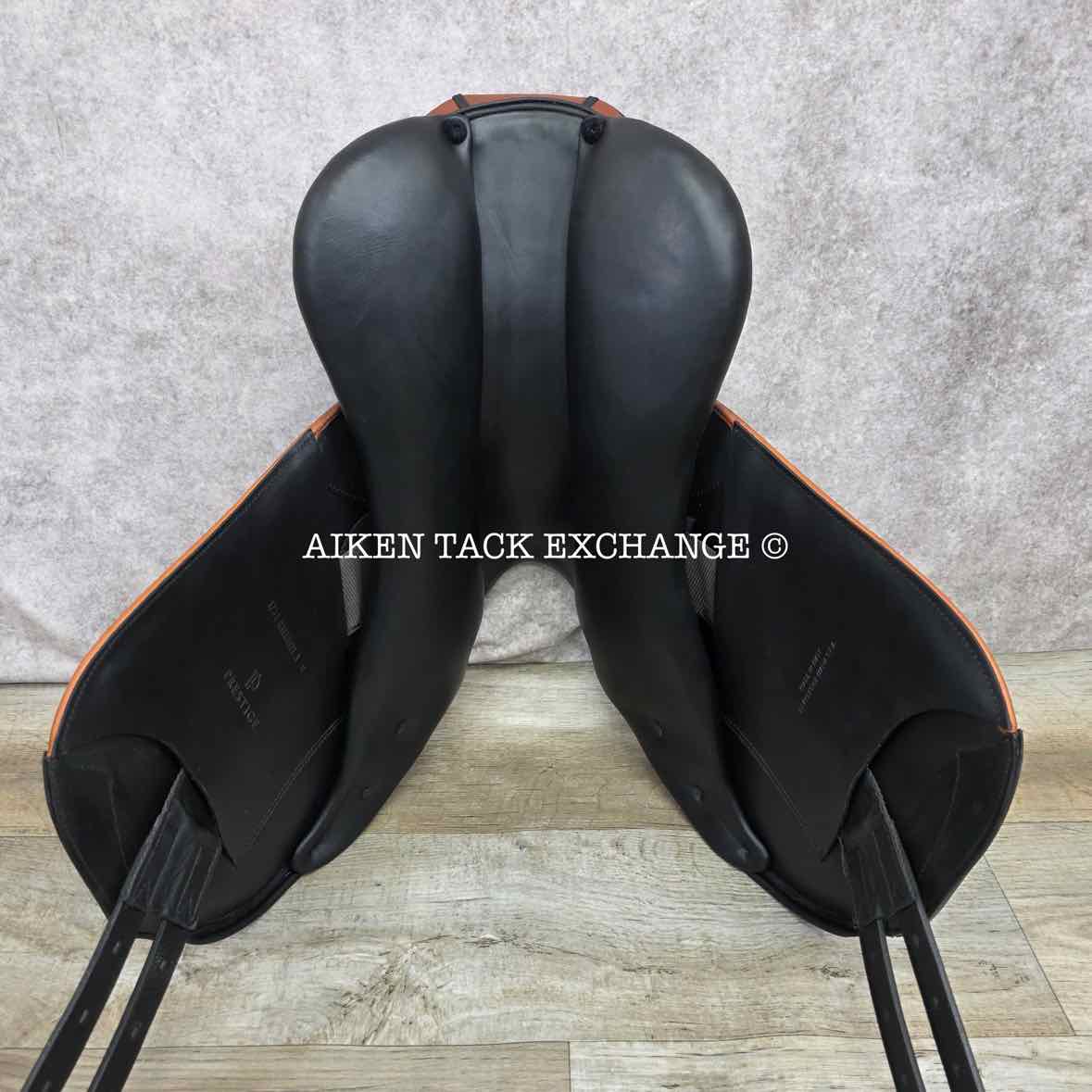 **SOLD** 2024 Prestige Chris Burton K Monoflap Jump Saddle, 17" Seat, 34 Tree -  M/MW, Wool Flocked Panels