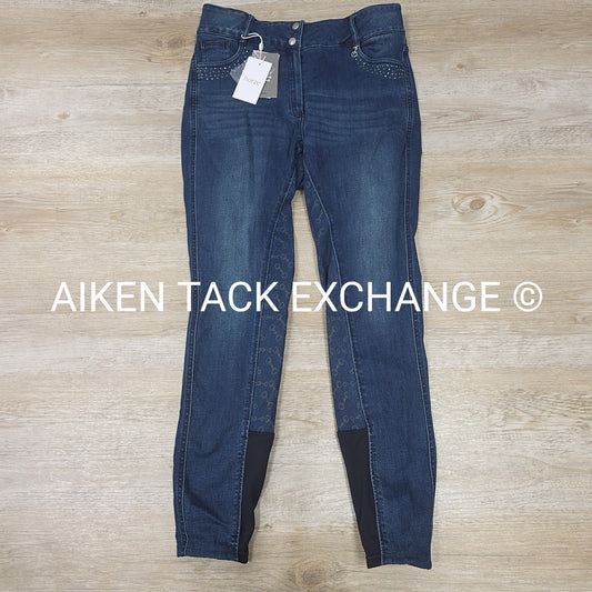 Horze Kaia Crystal Denim Silicone Grip Full Seat Breeches, Size 32