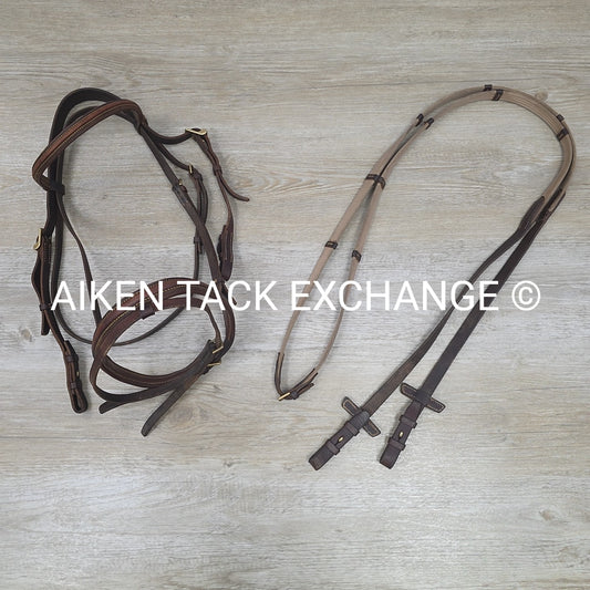 Stubben Plain Raised Flash Bridle with Matching Cotton Web Reins, Brown, Size Fu