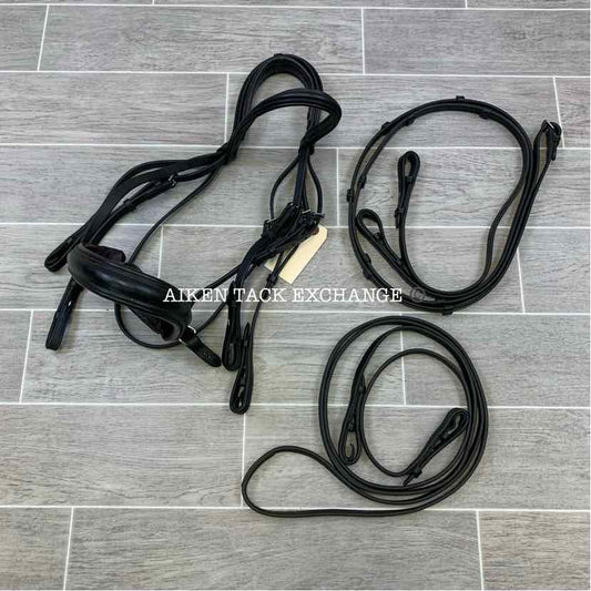Plain Raised Padded Weymouth/Double Bridle w/ Both Reins, Size Full