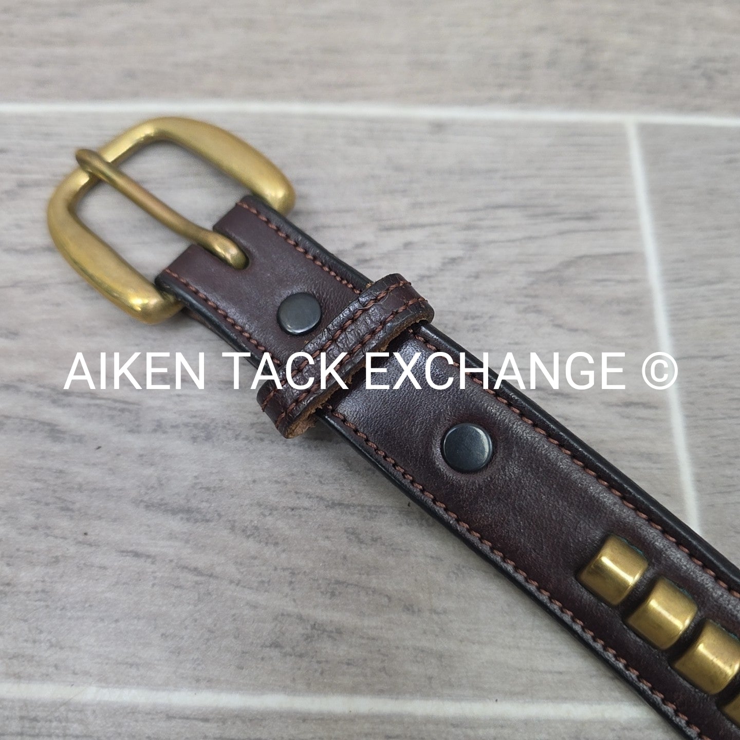 Tory Leather Brass Clincher Belt, Medium