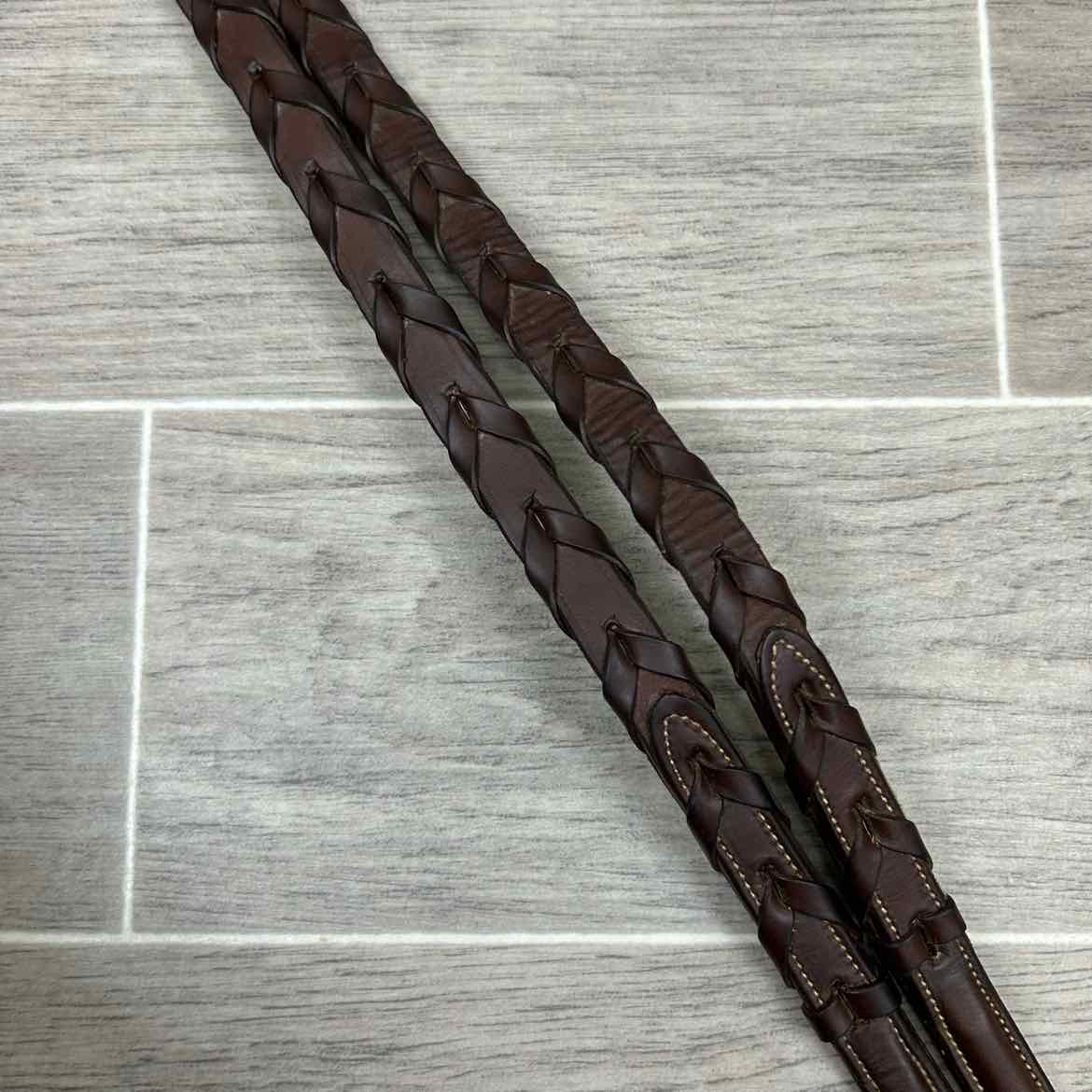 CWD Raised Fancy Stitched Noseband with Matching Laced Reins, Brown, Size Full (