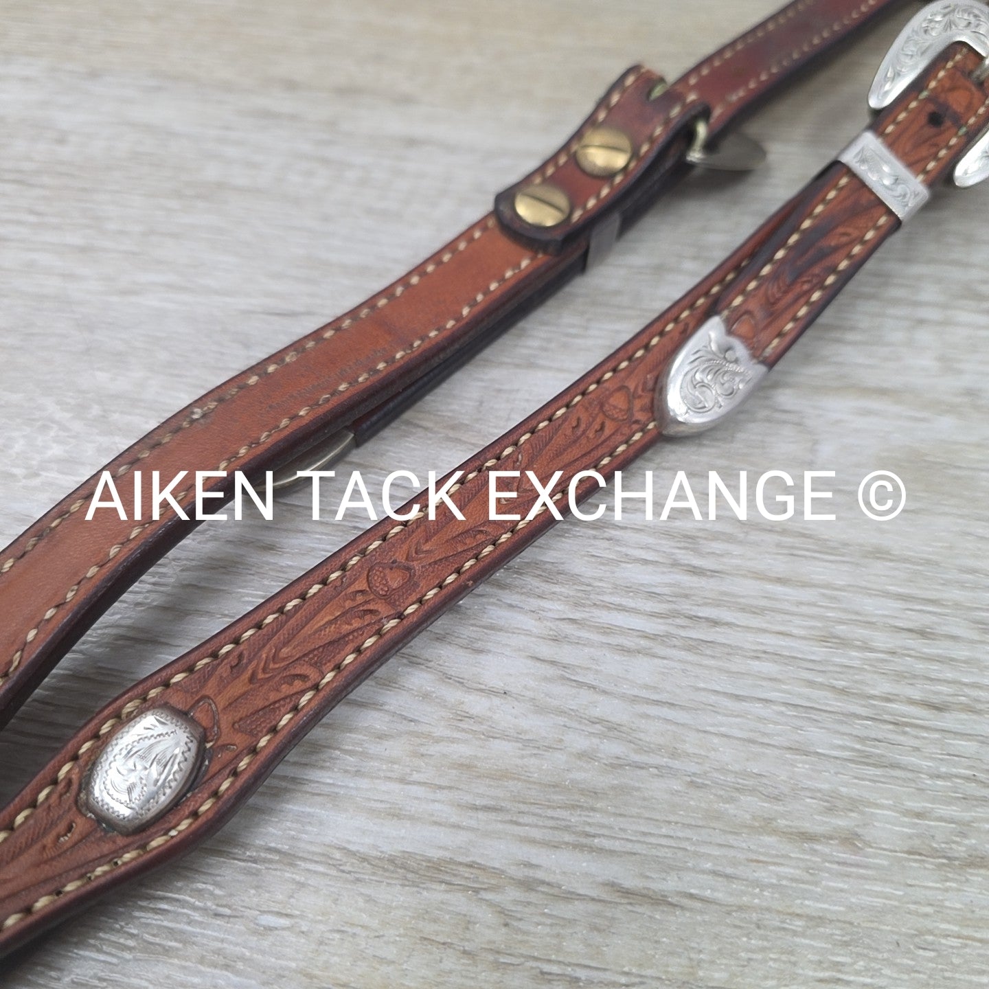 One Ear Silver Western Show Headstall, No Reins, Size Full