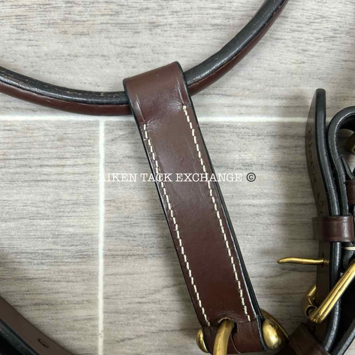 KL Select Black Oak Willow Padded Leather Halter, Brown/Brass, Oversize
