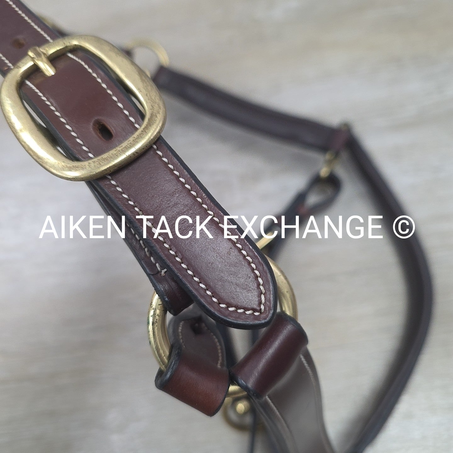 Padded Fancy Stitched Leather Halter, Brown, Size Full