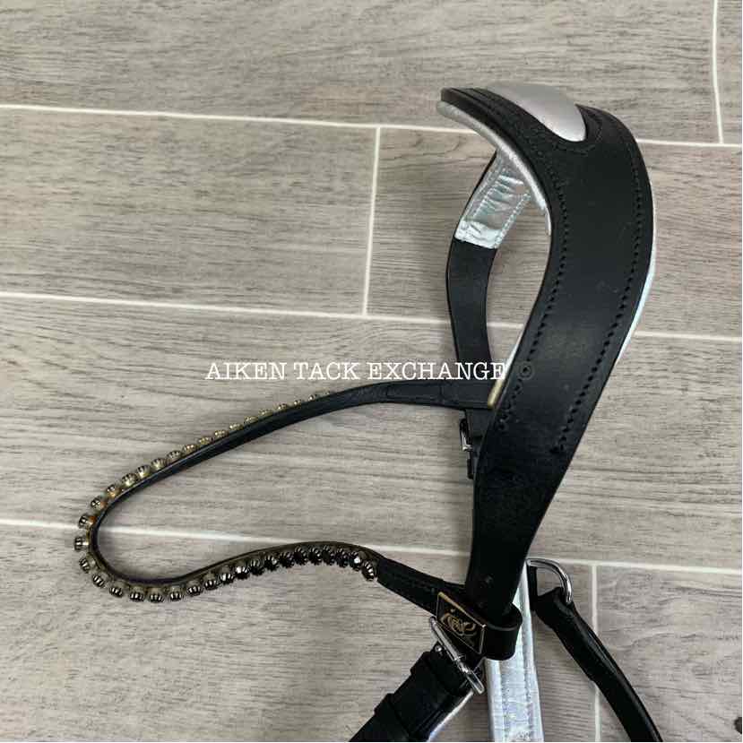 Ice Equestrian Anatomic Bridle, Black/Silver, No Reins, Oversize
