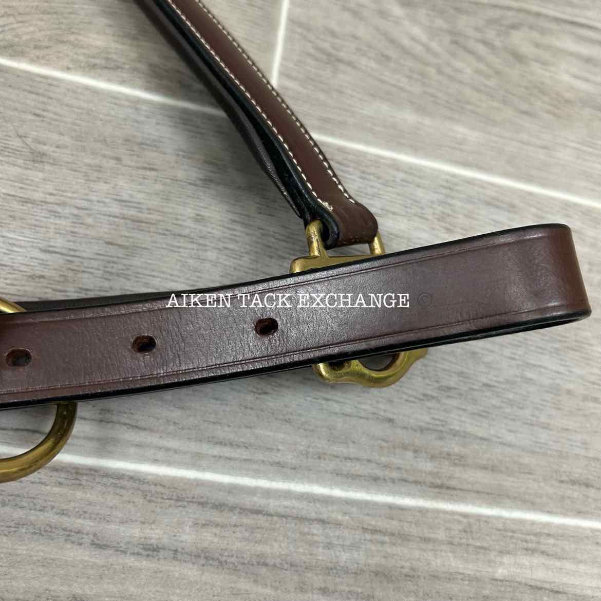 KL Select Black Oak Willow Padded Leather Halter, Brown/Brass, Oversize