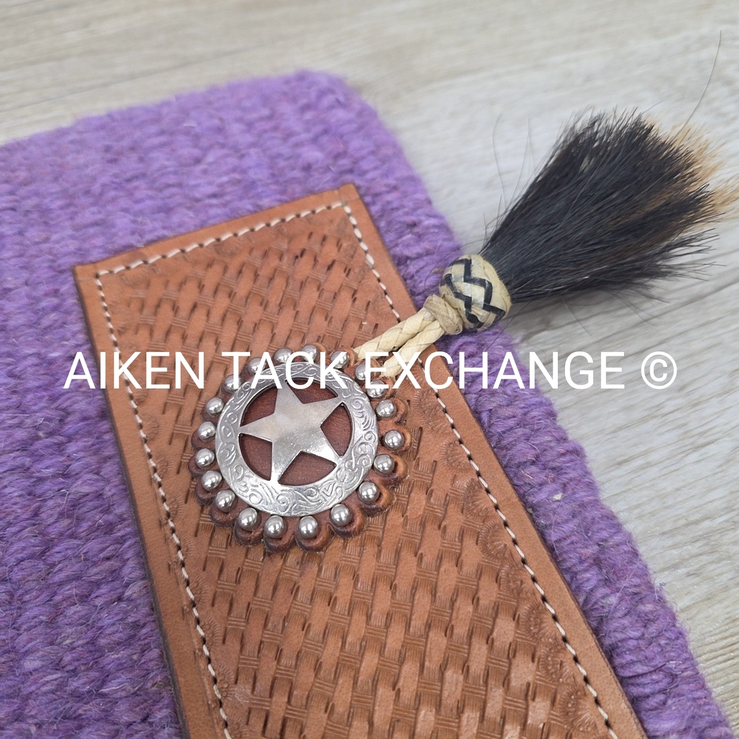 Western Saddle Blanket with Leather Detail, 34" x 36"