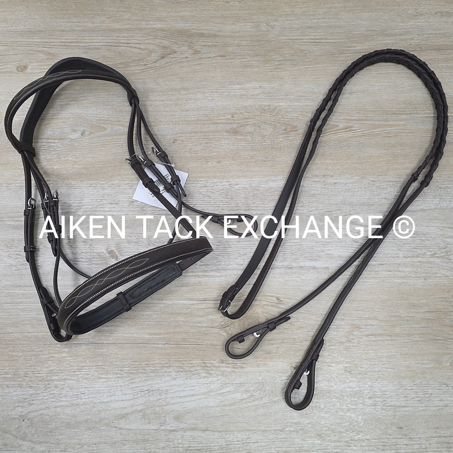 Ovation ATS Raised Fancy Stitched Bridle with Matching Reins, Brown, Size Full