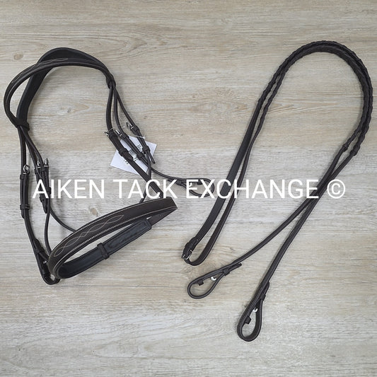 Ovation ATS Raised Fancy Stitched Bridle with Matching Reins, Brown, Size Full