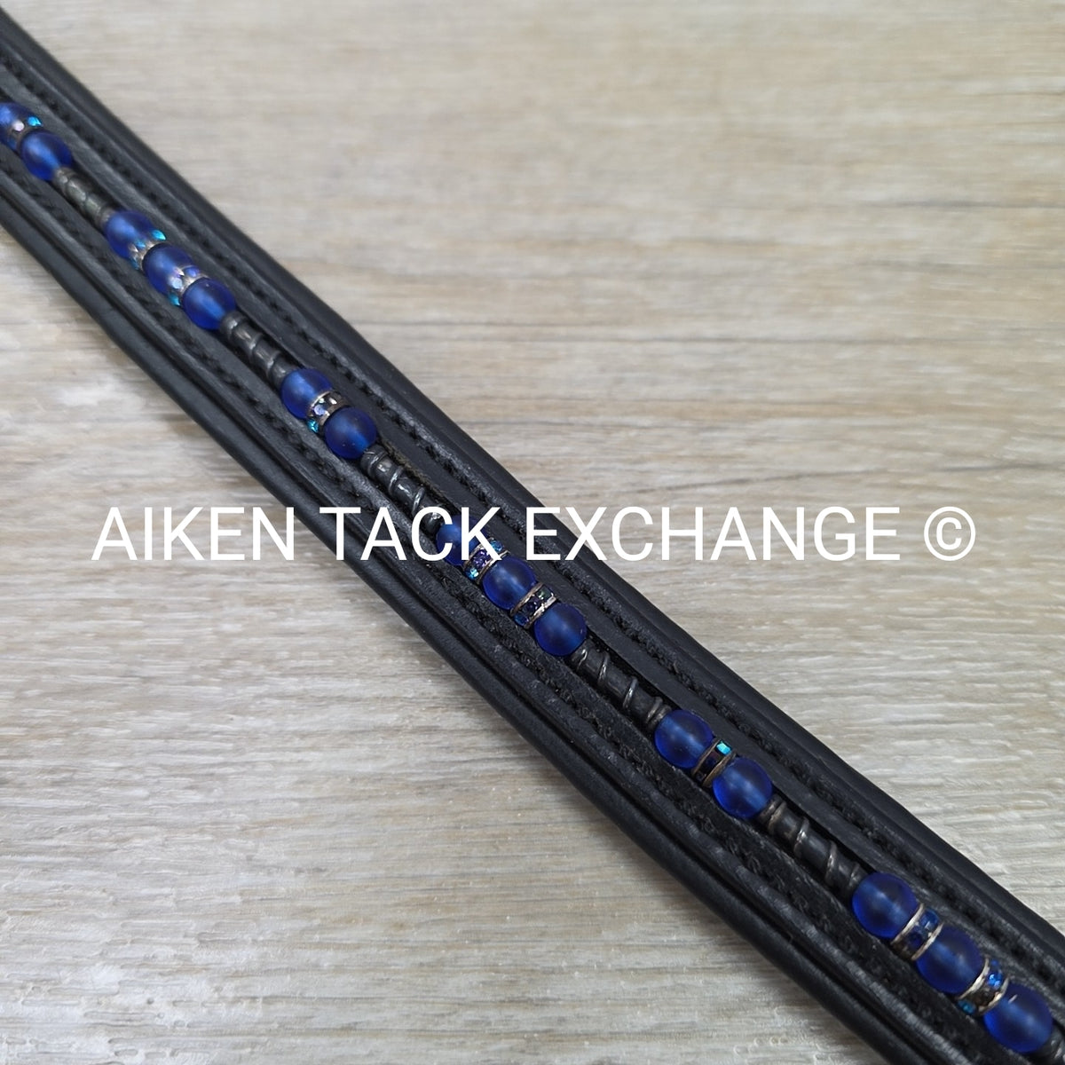 Padded Beaded Browband, Black & Blue, 15.5"