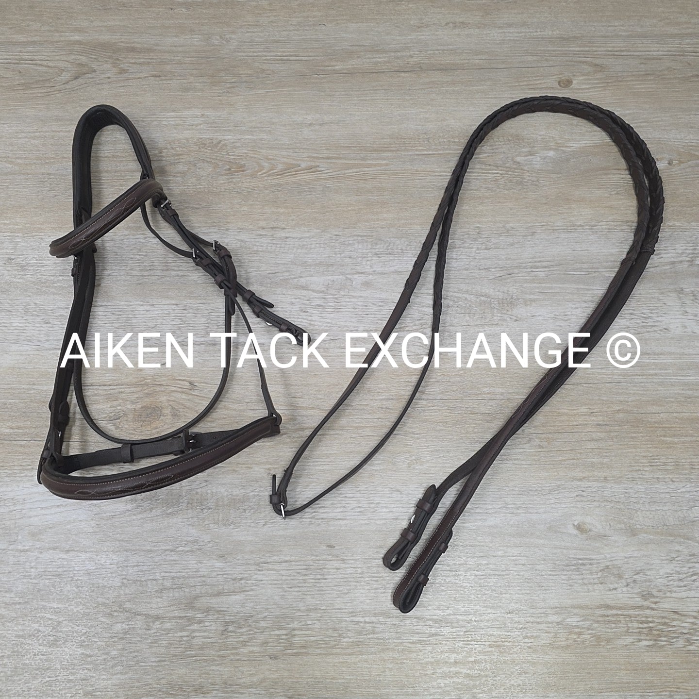 KL Select Black Oak Fancy Stitched Bridle with Matching Laced Reins, Brown, Over