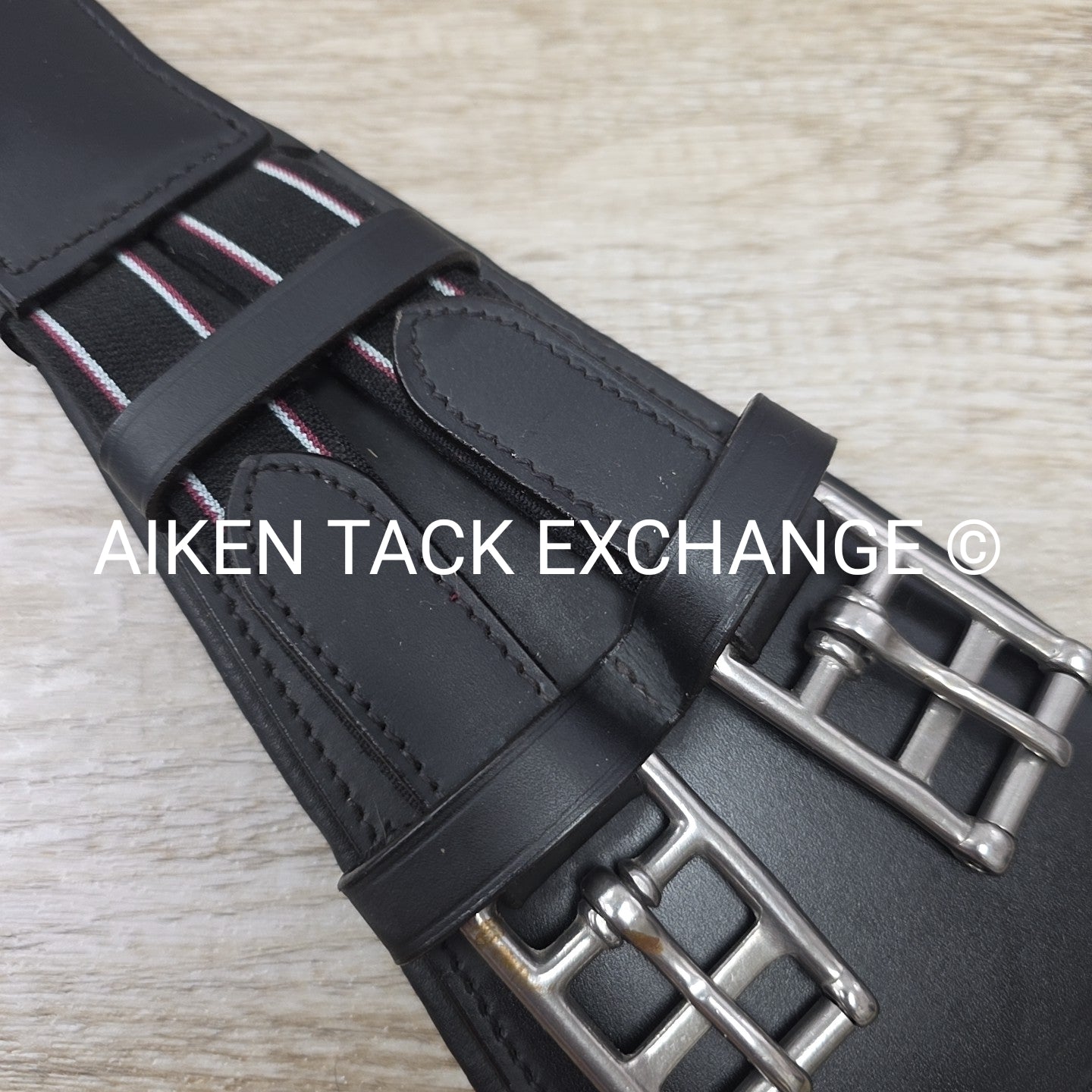 Padded Leather Contour Dressage Girth with Double End Elastic, Black, 32"