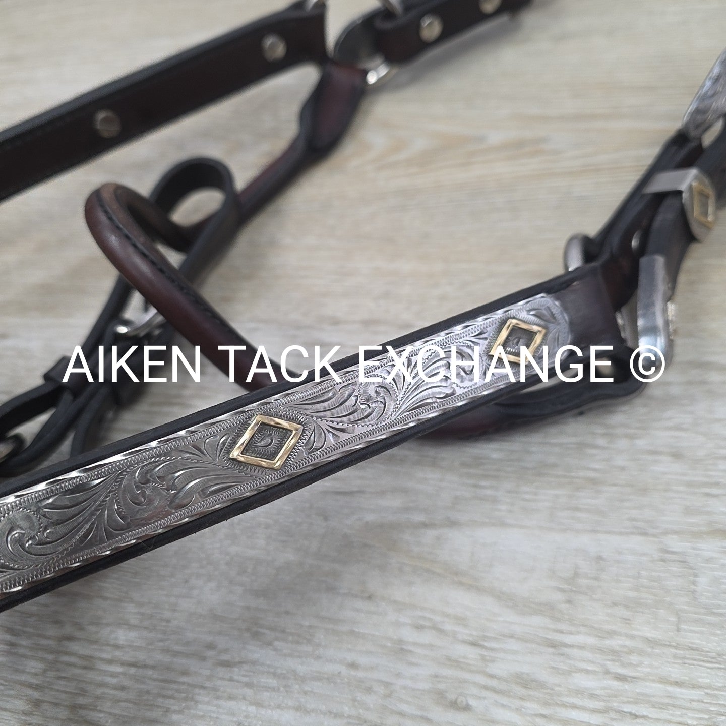 Tory Leather Silver Plated Diamond Show Halter, Size Full