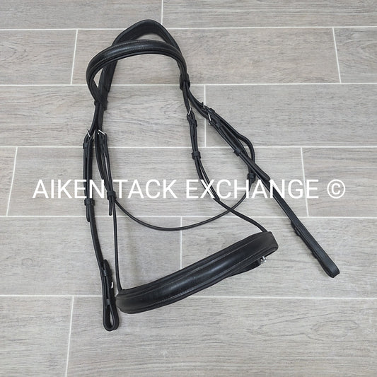 Monocorwn Plain Raised Bridle, No Reins, Black, Oversize
