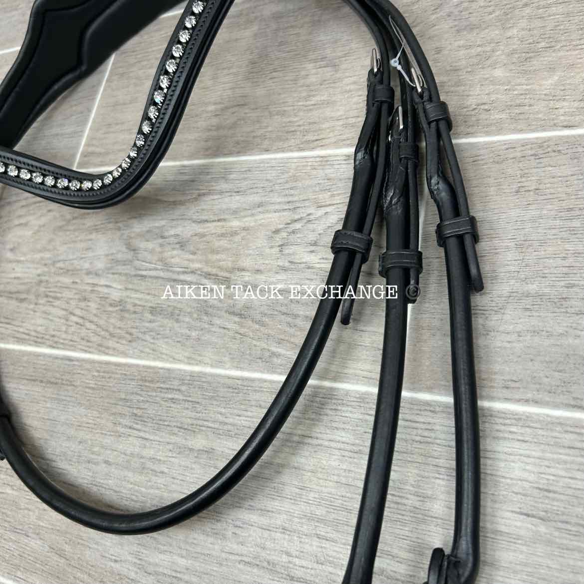 KL Select Flexion Rolled Snaffle Bridle with Reins, Black, Size Full
