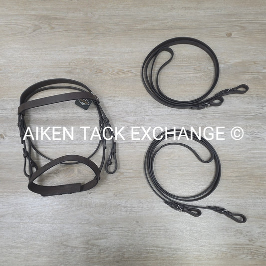 HDR Polo Bridle with 2 Pairs of Reins, Havana, Size Pony