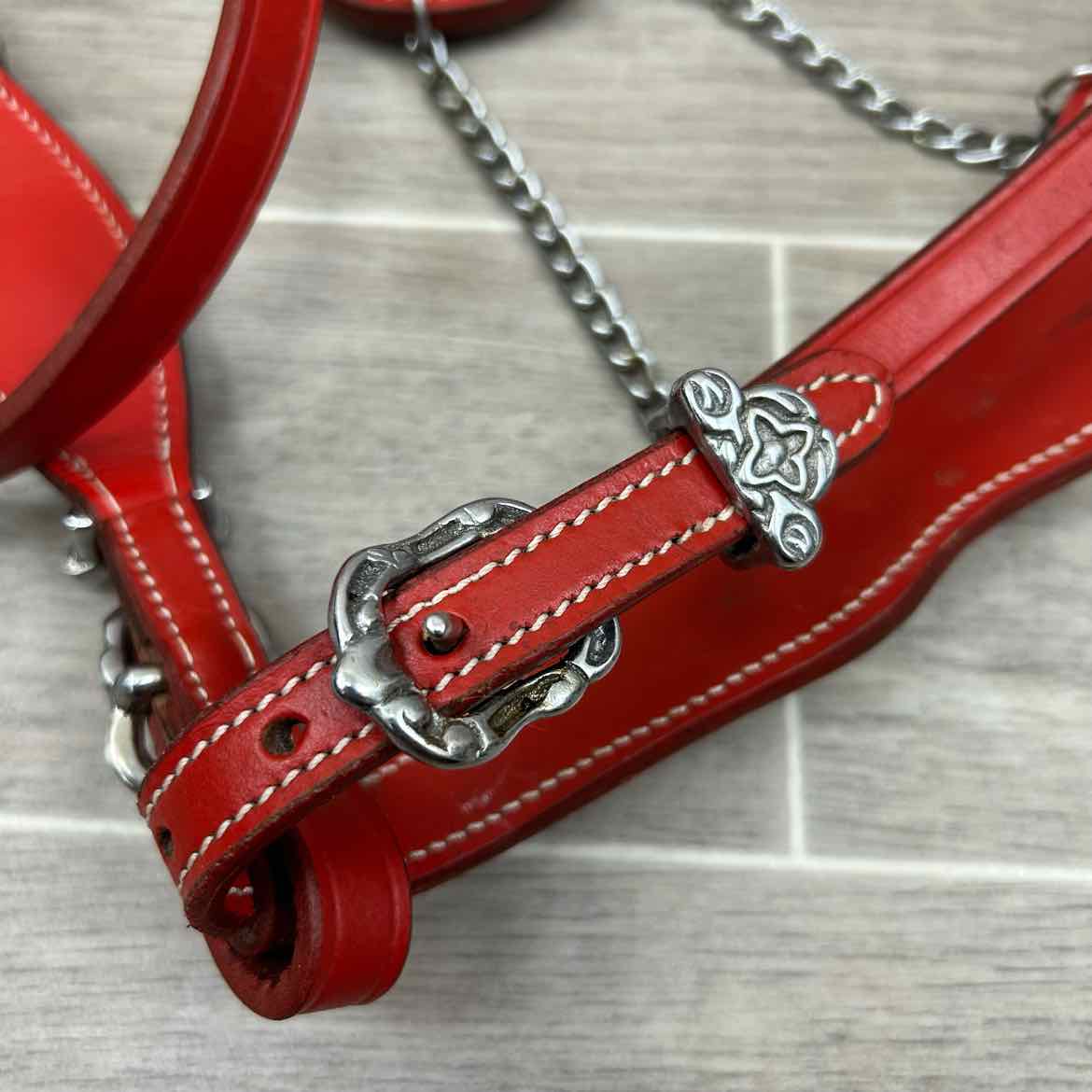 Baroque Style Bridle with Matching Reins, Red, Size Cob